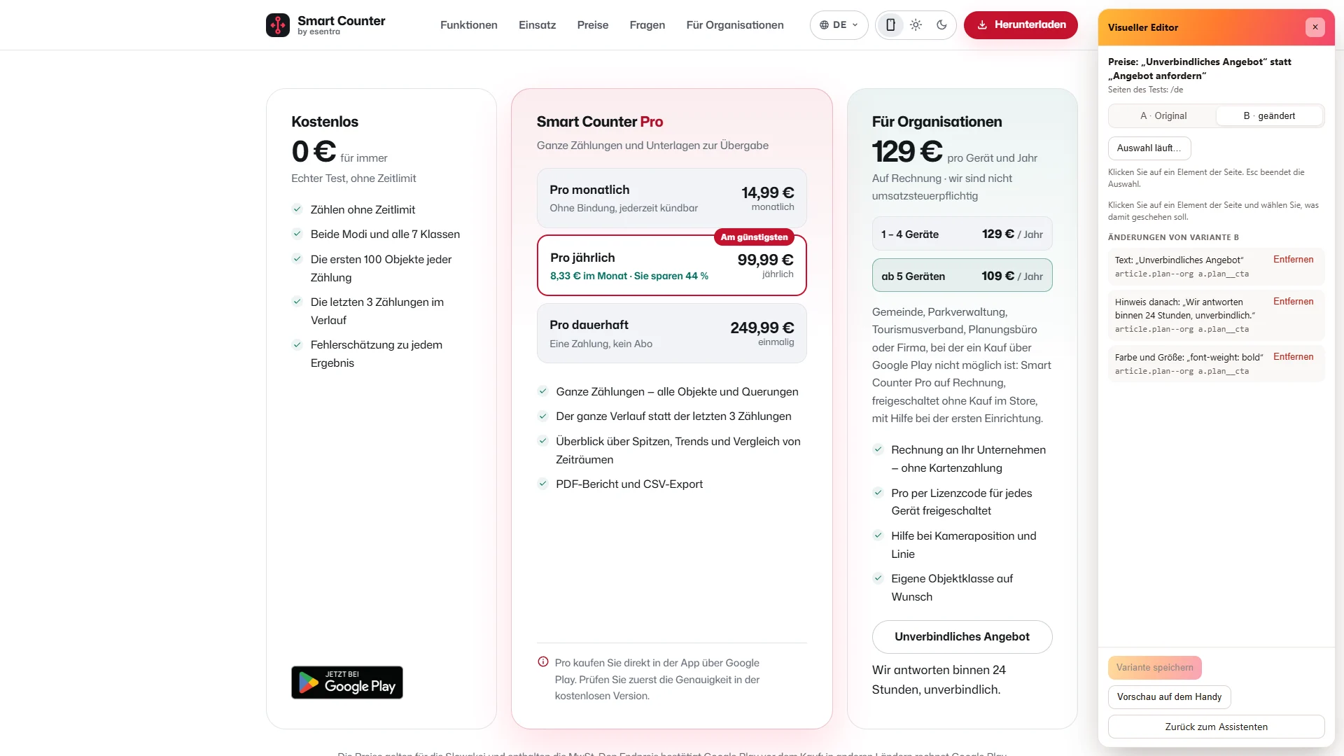 Der visuelle Editor
