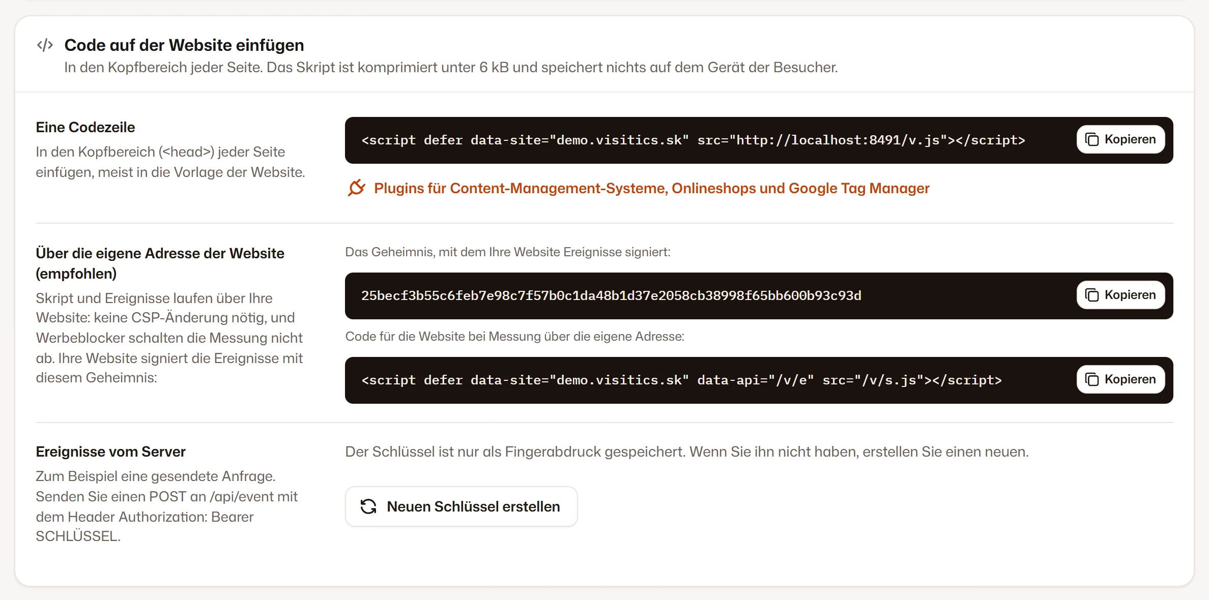 Alles in den Website-Einstellungen
