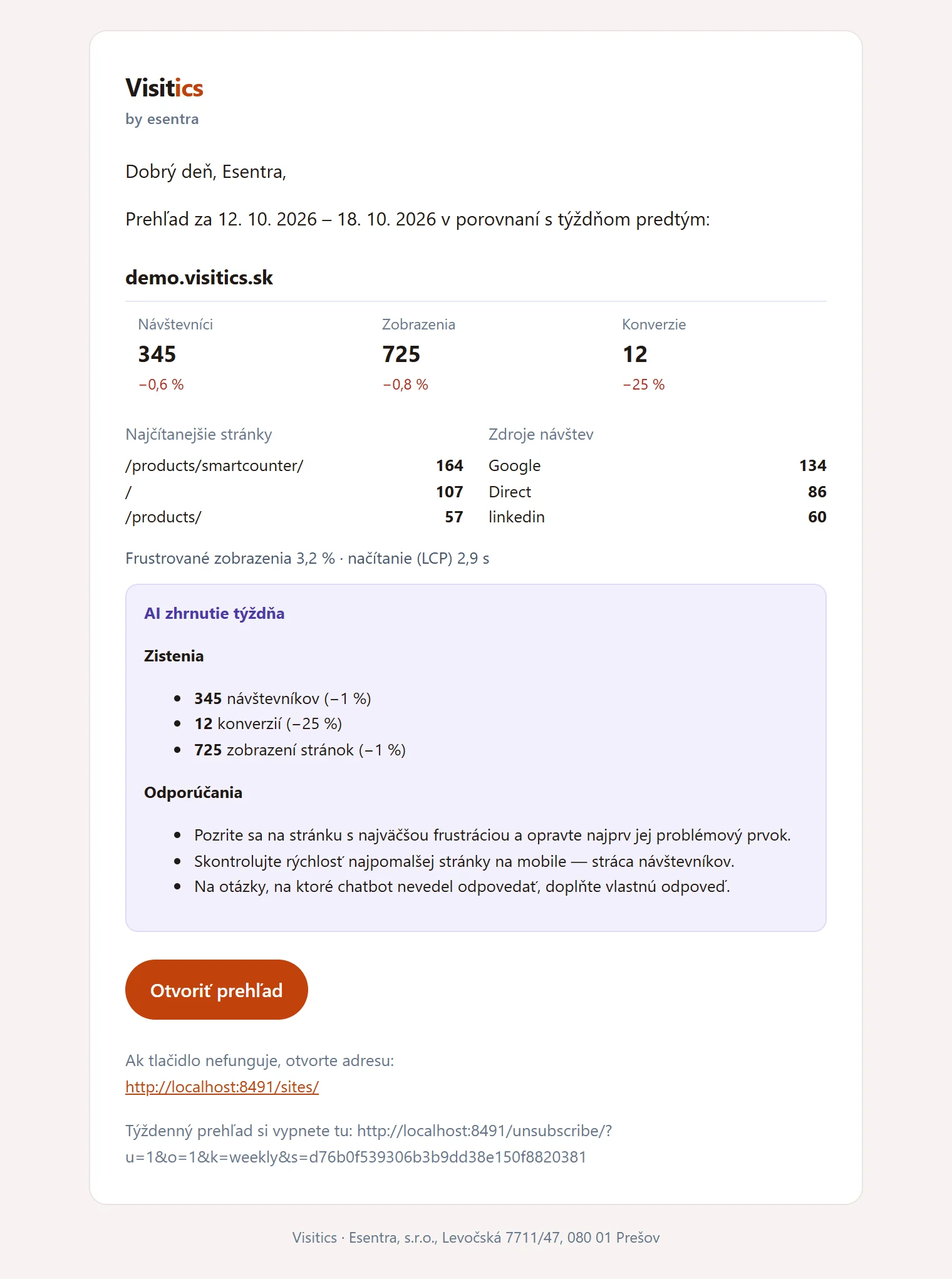 Reporty a API